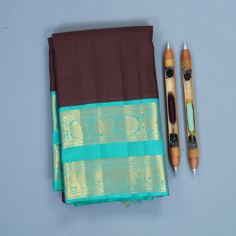 Hayagrivas Handloom Deep Wine Kanjivaram Silk Saree with Sky Blue Border KBF817H2-4