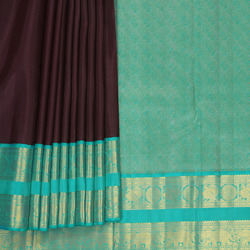Hayagrivas Handloom Deep Wine Kanjivaram Silk Saree with Sky Blue Border KBF817H2-4