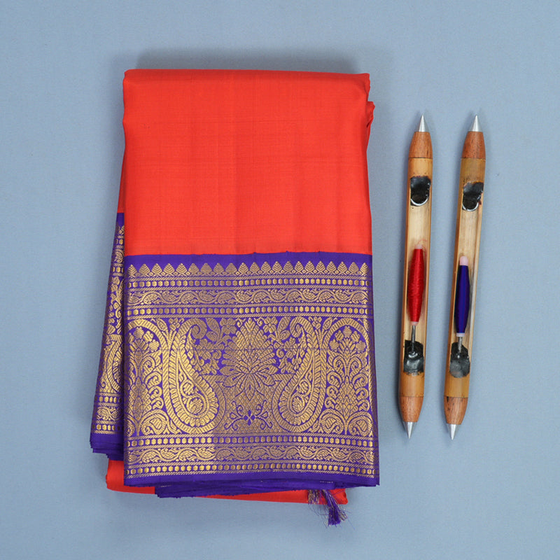 Hayagrivas Handloom Red Kanjivaram Silk Saree with Purple Border KBF817H2-6