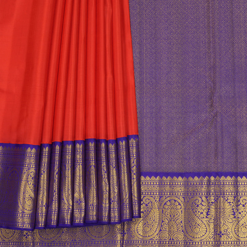 Hayagrivas Handloom Red Kanjivaram Silk Saree with Purple Border KBF817H2-6