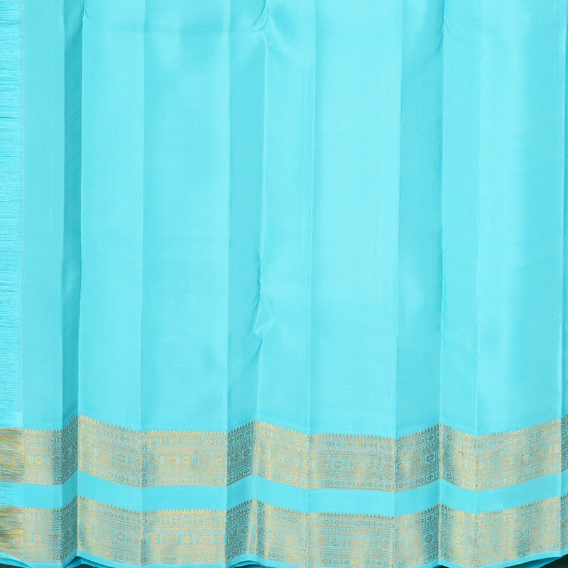 Hayagrivas Handloom Fanta Orange Kanjivaram Silk Saree with Sea Blue Border KBF817H2-7