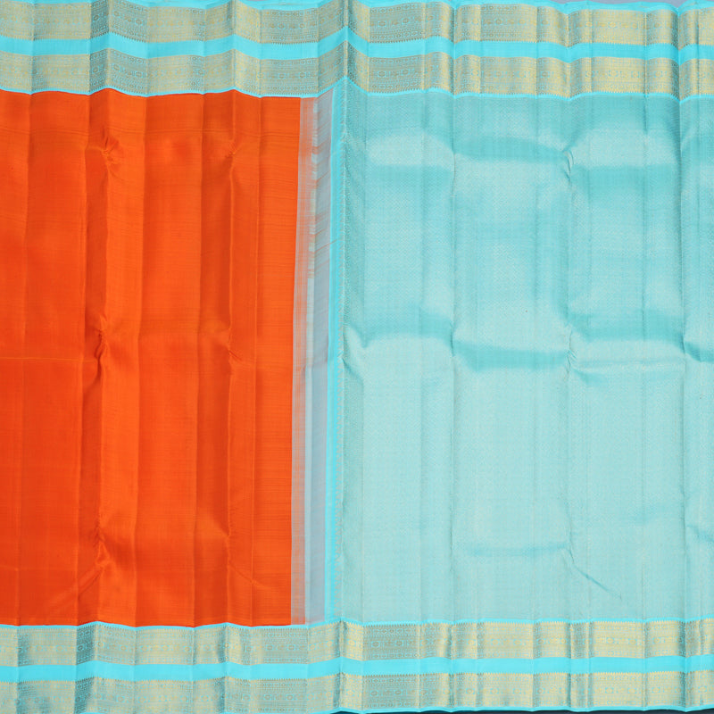 Hayagrivas Handloom Fanta Orange Kanjivaram Silk Saree with Sea Blue Border KBF817H2-7