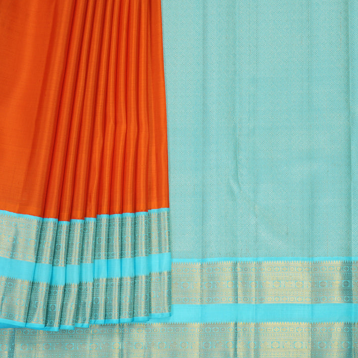 Hayagrivas Handloom Fanta Orange Kanjivaram Silk Saree with Sea Blue Border KBF817H2-7