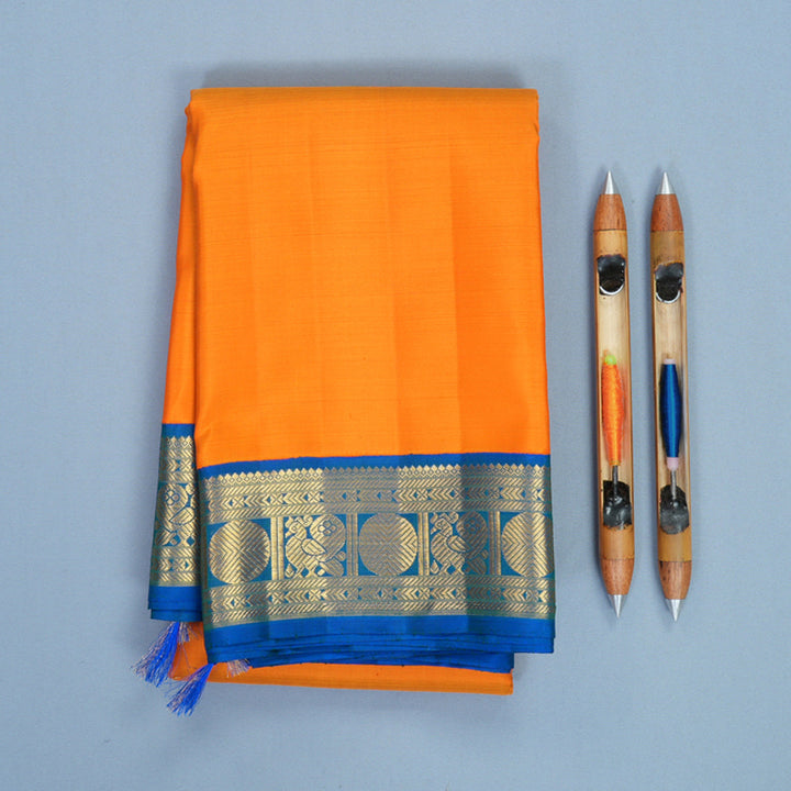 Hayagrivas Handloom Mambazham Orange Kanjivaram Silk Saree with Mayilkazhuthu Border KBF817H3-1