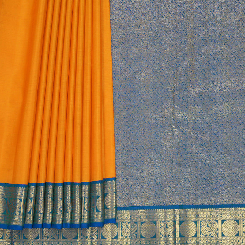 Hayagrivas Handloom Mambazham Orange Kanjivaram Silk Saree with Mayilkazhuthu Border KBF817H3-1