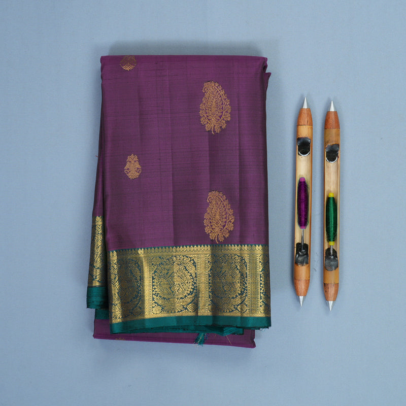 Hayagrivas Handloom Purple Kanjivaram Silk Saree with Peacock Green Border KBF817H4-1