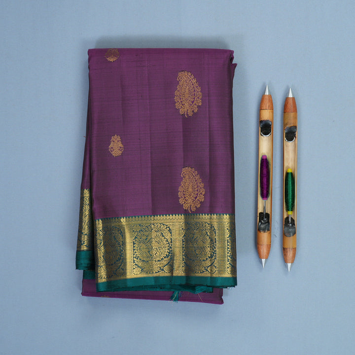 Hayagrivas Handloom Purple Kanjivaram Silk Saree with Peacock Green Border KBF817H4-1
