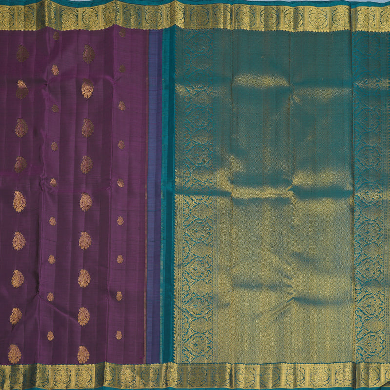 Hayagrivas Handloom Purple Kanjivaram Silk Saree with Peacock Green Border KBF817H4-1
