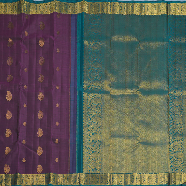 Hayagrivas Handloom Purple Kanjivaram Silk Saree with Peacock Green Border KBF817H4-1
