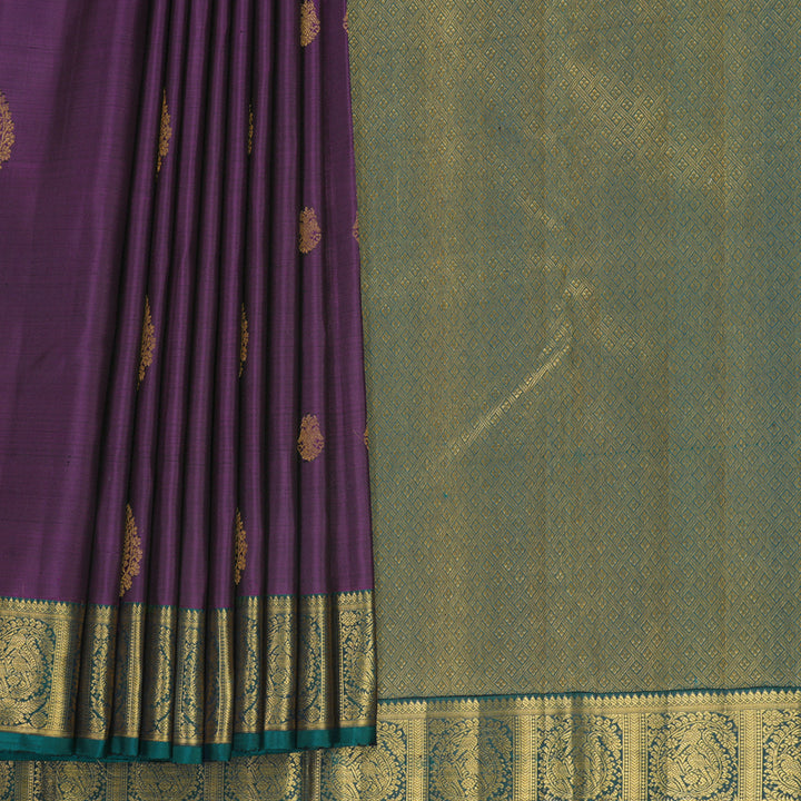 Hayagrivas Handloom Purple Kanjivaram Silk Saree with Peacock Green Border KBF817H4-1