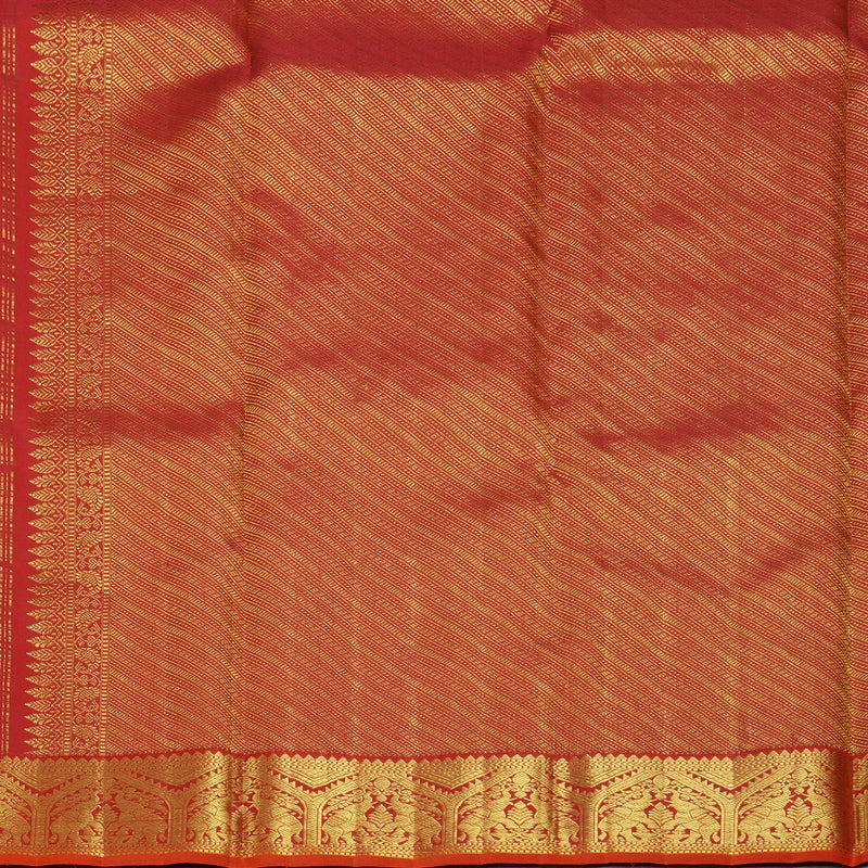 Hayagrivas Handloom Orange Kanjivaram Silk Saree with Reddish-Pink Border KBF817H5-1