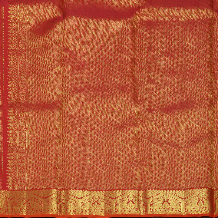 Hayagrivas Handloom Orange Kanjivaram Silk Saree with Reddish-Pink Border KBF817H5-1