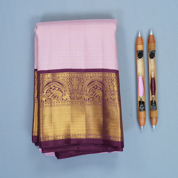 Hayagrivas Handloom Baby Pink Kanjivaram Silk Saree with Plum Purple Border KBF817H6-2