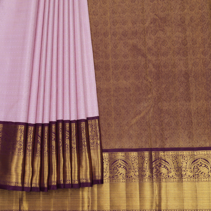 Hayagrivas Handloom Baby Pink Kanjivaram Silk Saree with Plum Purple Border KBF817H6-2