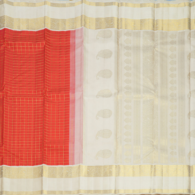 Hayagrivas Handloom Red Kanjivaram Silk Saree with Half-White Border KBF818H12-1