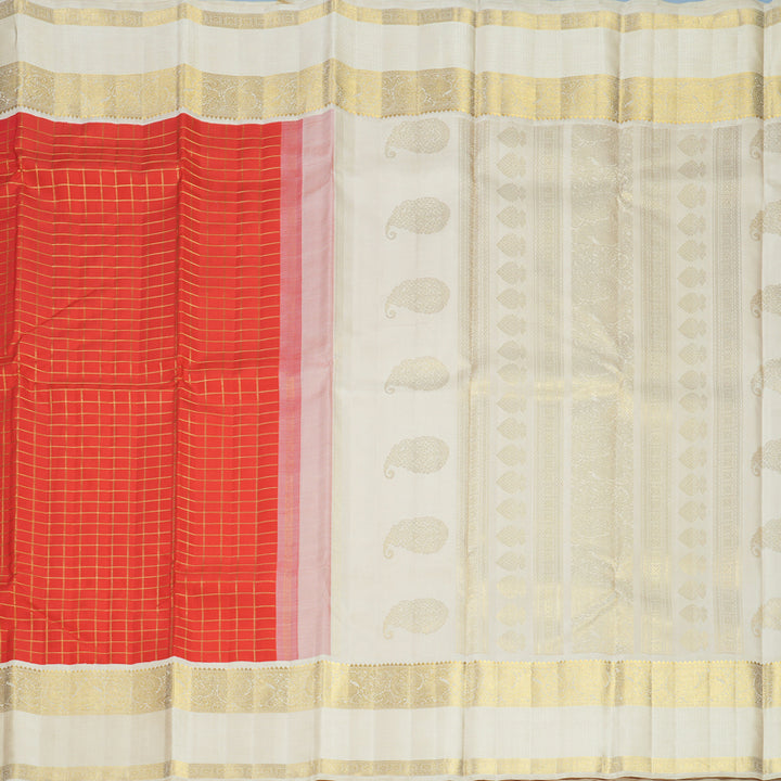 Hayagrivas Handloom Red Kanjivaram Silk Saree with Half-White Border KBF818H12-1