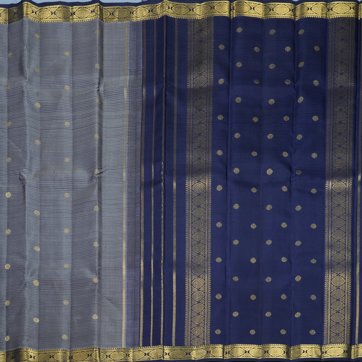 Hayagrivas Handloom Grey Kanjivaram Silk Saree with Navy Blue Border KBF818H2-1