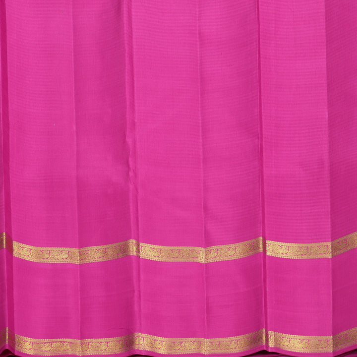 Hayagrivas Handloom Orange &amp; Green Stripes Kanjivaram Silk Saree with Rani Pink Border KBF818H3-1