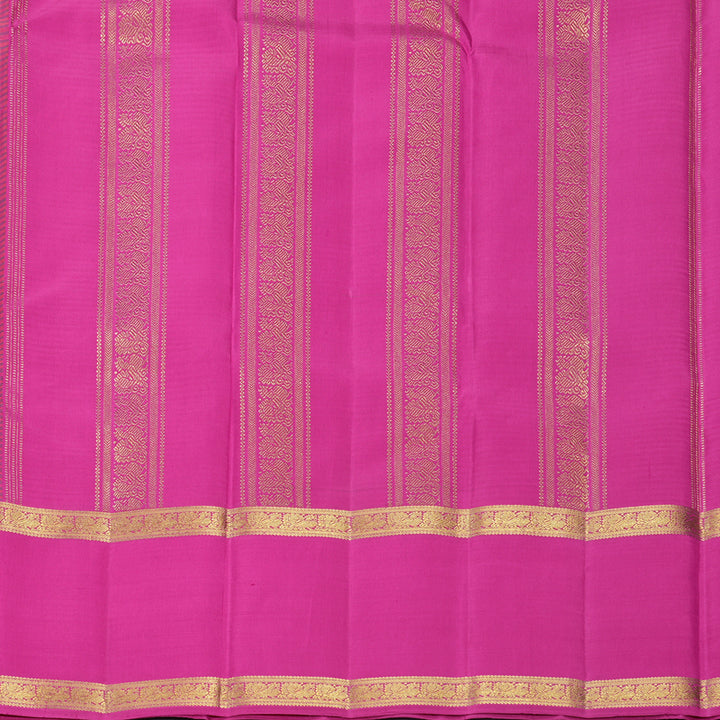 Hayagrivas Handloom Orange &amp; Green Stripes Kanjivaram Silk Saree with Rani Pink Border KBF818H3-1