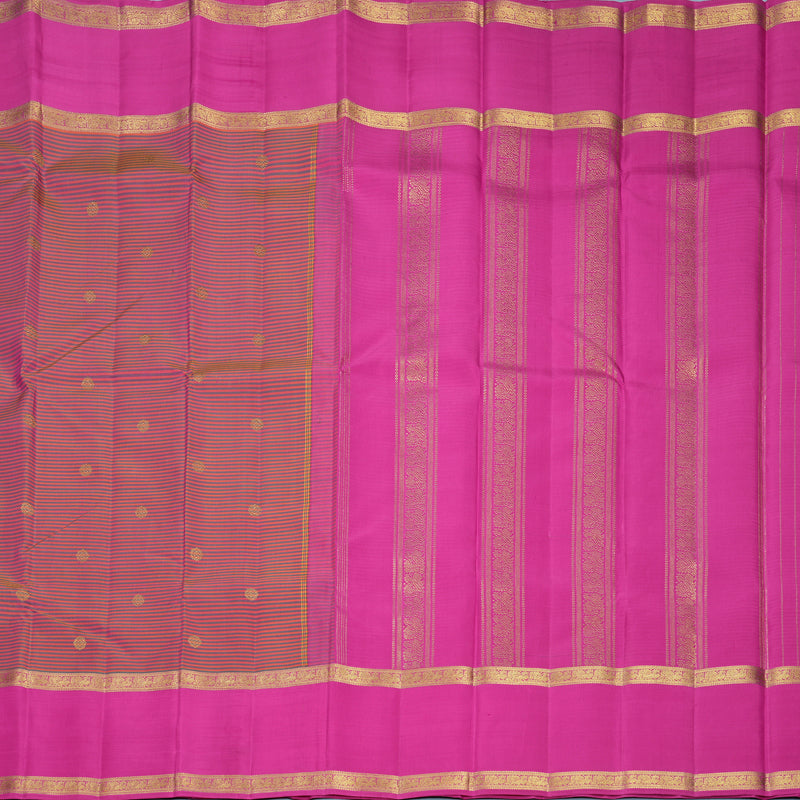 Hayagrivas Handloom Orange &amp; Green Stripes Kanjivaram Silk Saree with Rani Pink Border KBF818H3-1