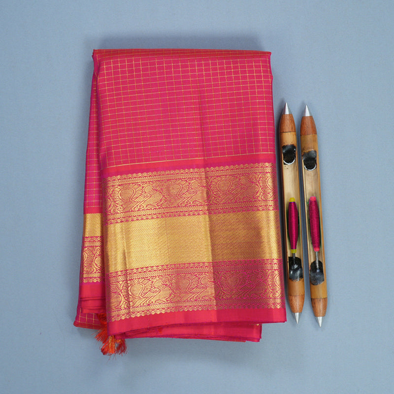 Hayagrivas Handloom Orangish-Pink Kanjivaram Silk Saree KBF819H9-1
