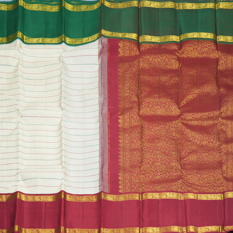 Hayagrivas Handloom Half-White Kanjivaram Silk Saree with Ganga Jamuna Border KBF820H2-1