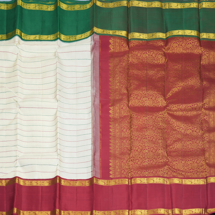 Hayagrivas Handloom Half-White Kanjivaram Silk Saree with Ganga Jamuna Border KBF820H2-1