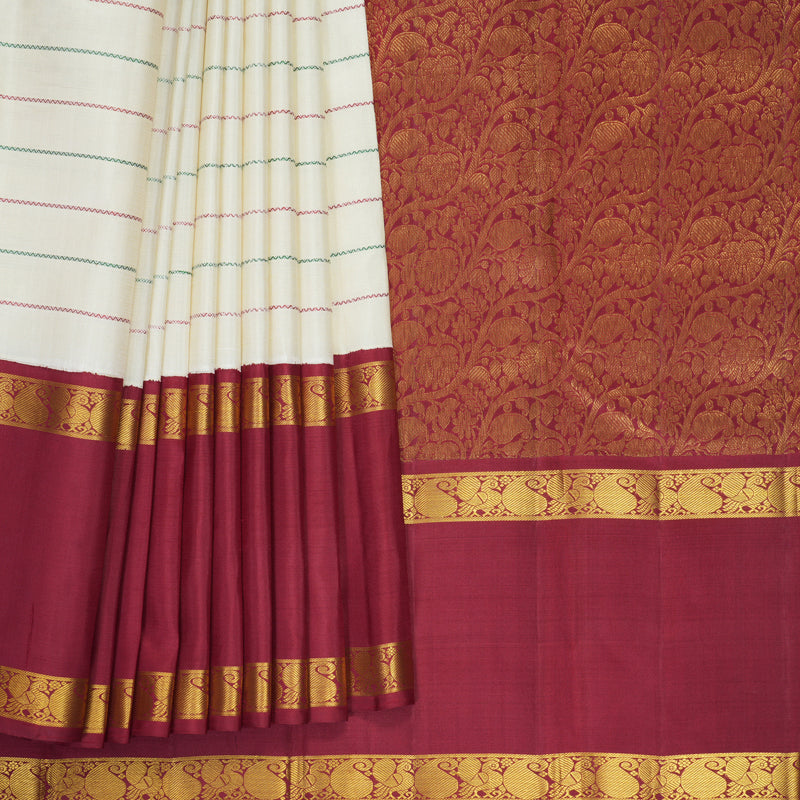 Hayagrivas Handloom Half-White Kanjivaram Silk Saree with Ganga Jamuna Border KBF820H2-1