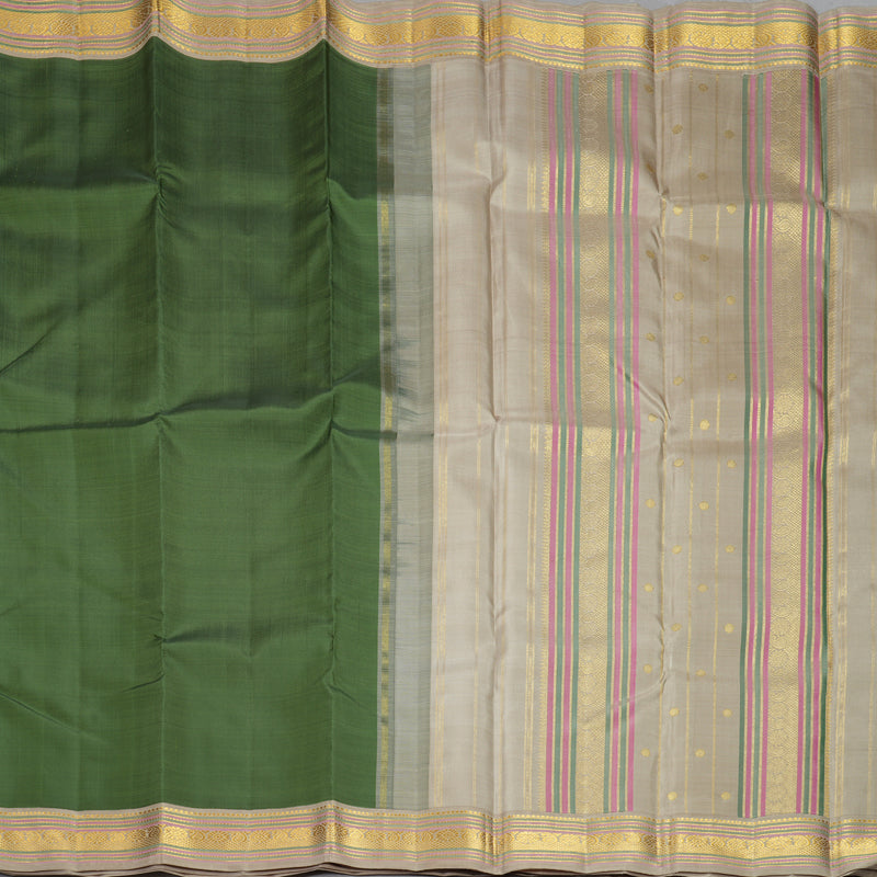 Hayagrivas Handloom Army Green Kanjivaram Silk Saree with Greige Border KBF820H7-1