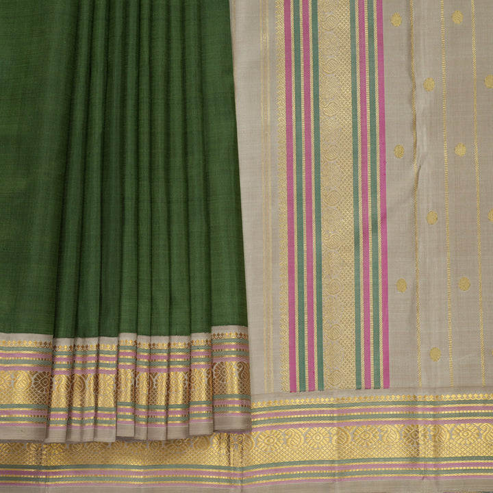 Hayagrivas Handloom Army Green Kanjivaram Silk Saree with Greige Border KBF820H7-1