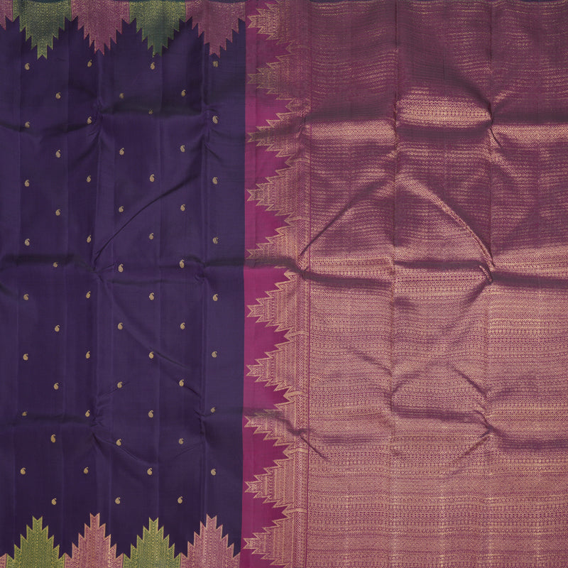 Hayagrivas Handloom Brinjal Purple Kanjivaram Silk Saree with Temple Border KBF822H11-1
