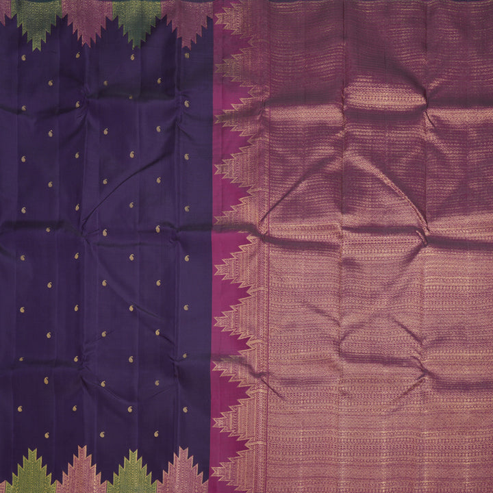 Hayagrivas Handloom Brinjal Purple Kanjivaram Silk Saree with Temple Border KBF822H11-1