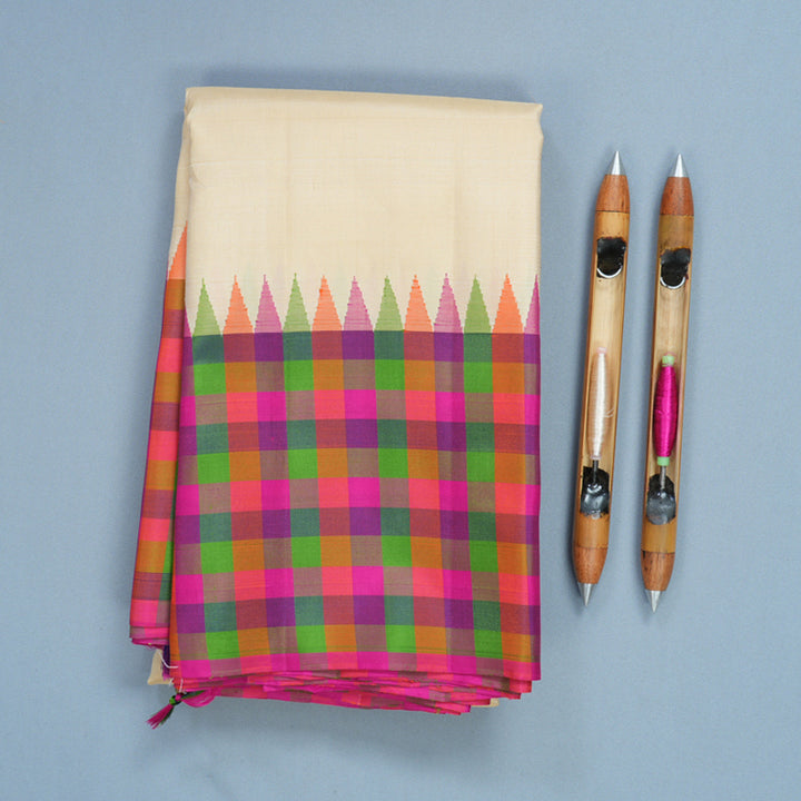 Hayagrivas Handloom Sandal Kanjivaram Silk Saree with Multicolour Checks Border KBF822H2-1