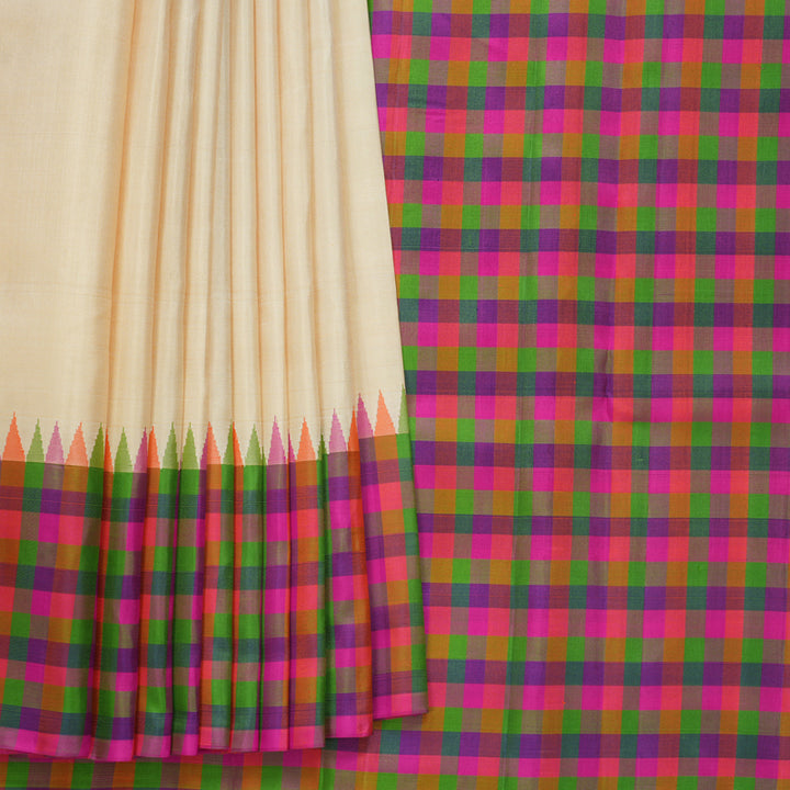 Hayagrivas Handloom Sandal Kanjivaram Silk Saree with Multicolour Checks Border KBF822H2-1