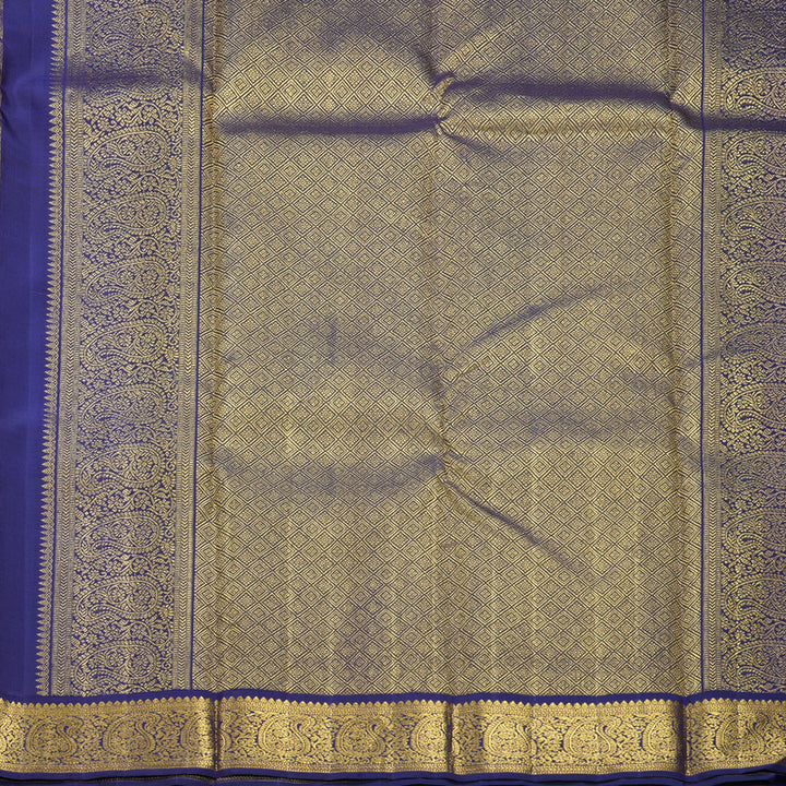 Hayagrivas Handloom Reddish-Orange Kanjivaram Silk Saree with Violet Border KBF822H3-1