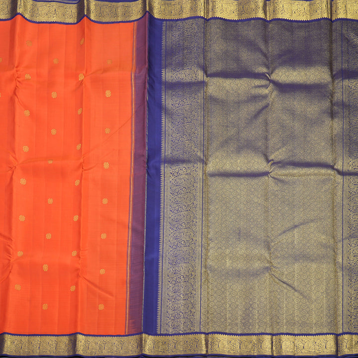 Hayagrivas Handloom Reddish-Orange Kanjivaram Silk Saree with Violet Border KBF822H3-1