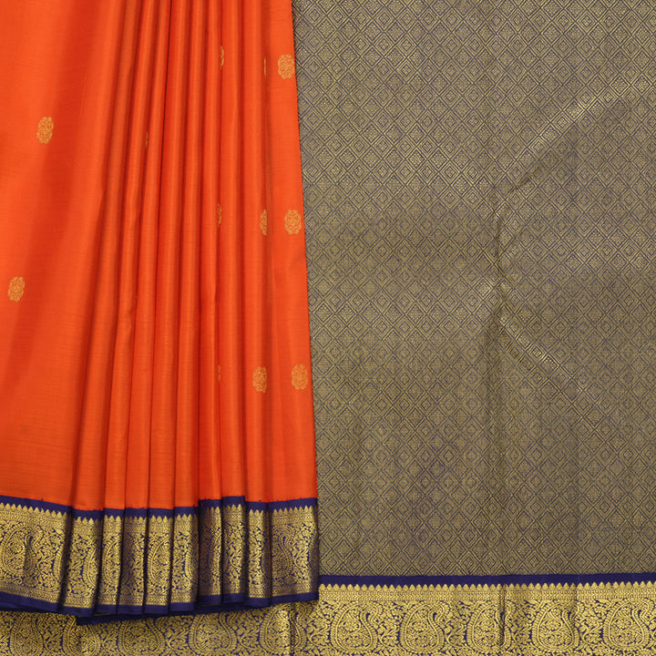 Hayagrivas Handloom Reddish-Orange Kanjivaram Silk Saree with Violet Border KBF822H3-1