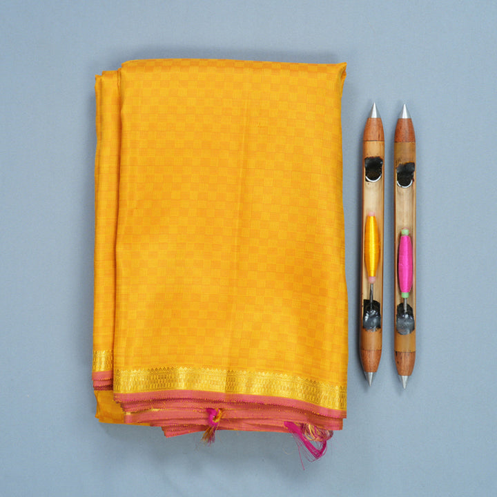 Hayagrivas Handloom Mustard Yellow (Carpet Checks) Kanjivaram Silk Saree KBF822H4-1