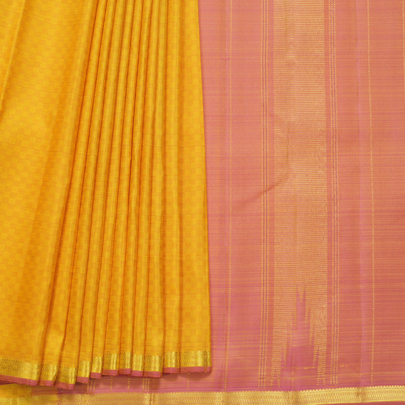 Hayagrivas Handloom Mustard Yellow (Carpet Checks) Kanjivaram Silk Saree KBF822H4-1
