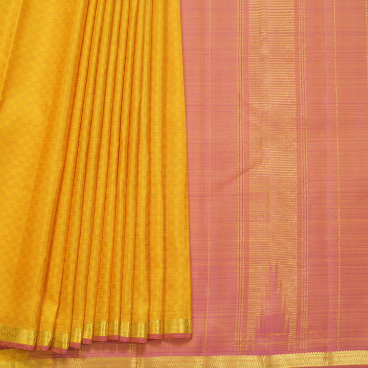 Hayagrivas Handloom Mustard Yellow (Carpet Checks) Kanjivaram Silk Saree KBF822H4-1
