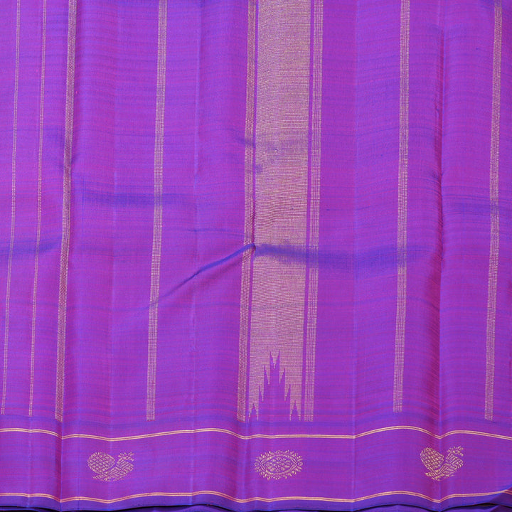 Hayagrivas Handloom Mustard Yellow Checks Kanjivaram Silk Saree with Purple Border KBF822H5-1