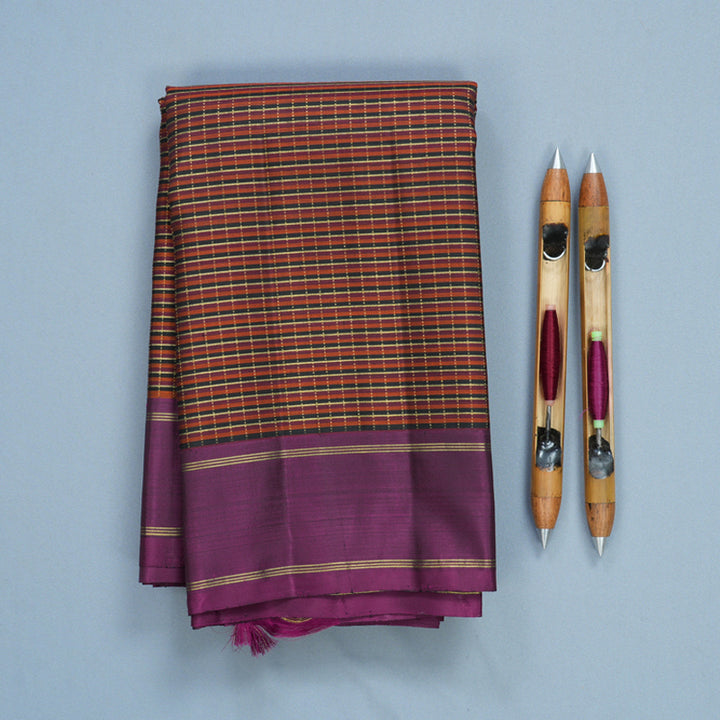 Hayagrivas Handloom Multicolour Stripes Kanjivaram Silk Saree with Purple Border KBF822H6-1