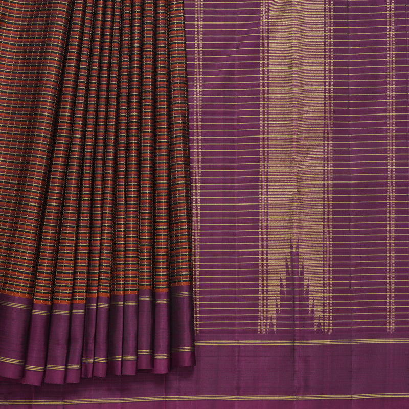 Hayagrivas Handloom Multicolour Stripes Kanjivaram Silk Saree with Purple Border KBF822H6-1
