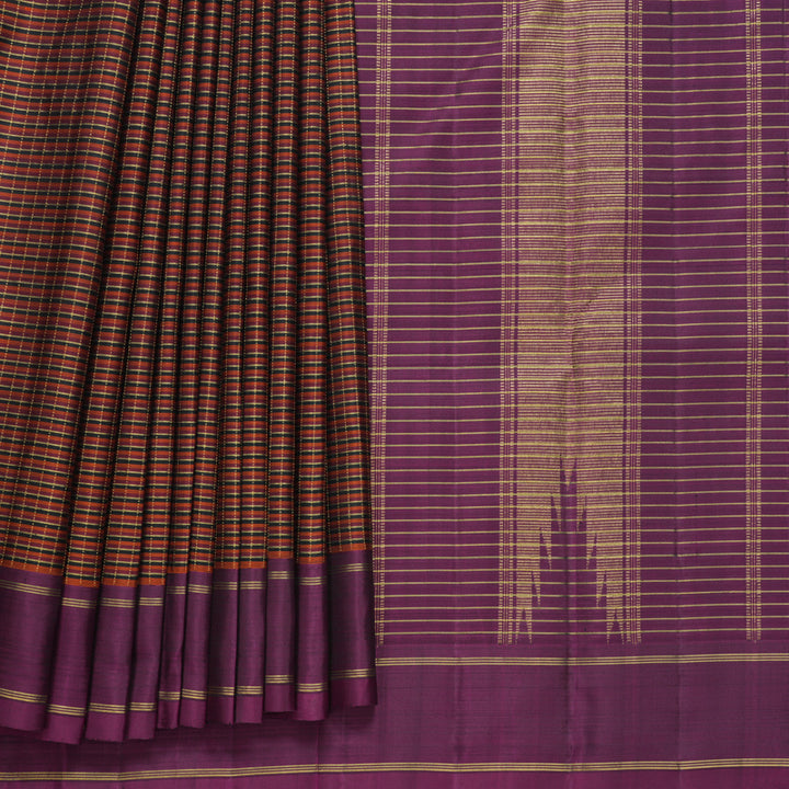 Hayagrivas Handloom Multicolour Stripes Kanjivaram Silk Saree with Purple Border KBF822H6-1
