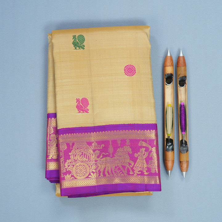 Hayagrivas Handloom Sandal Kanjivaram Silk Saree with Purple Border KBF824H10-2