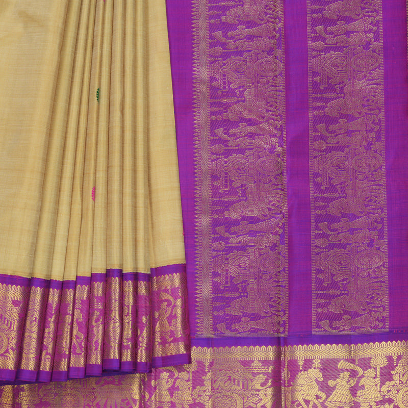 Hayagrivas Handloom Sandal Kanjivaram Silk Saree with Purple Border KBF824H10-2