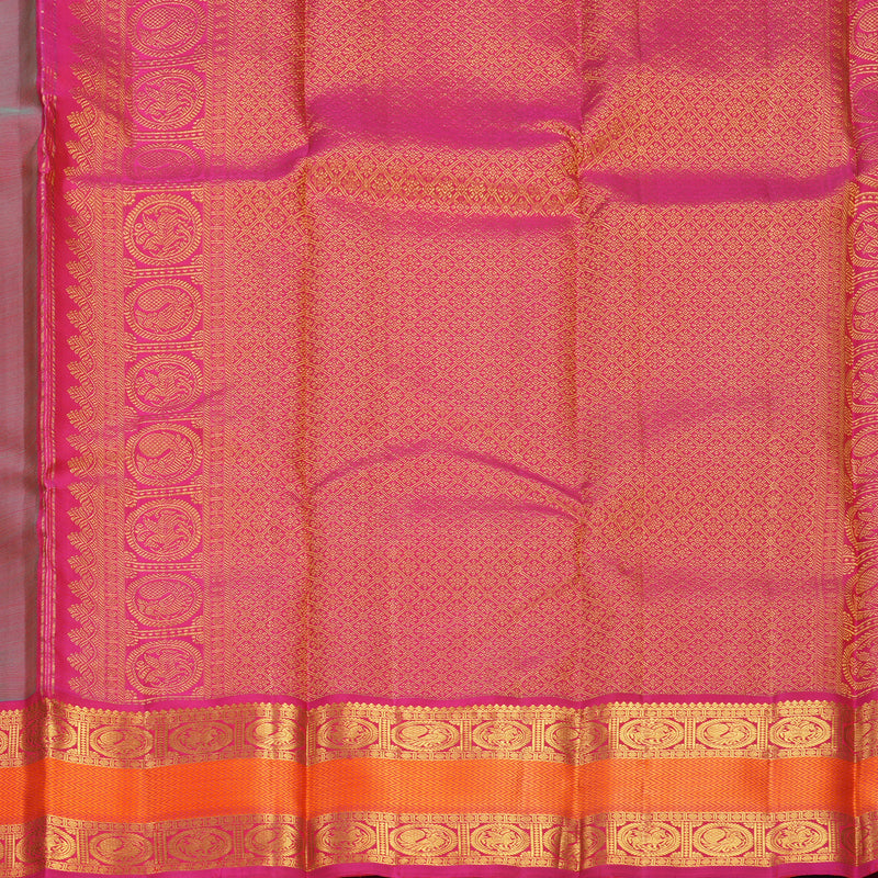 Hayagrivas Handloom Parrot Green Kanjivaram Silk Saree with Pink Border KBF824H11-1
