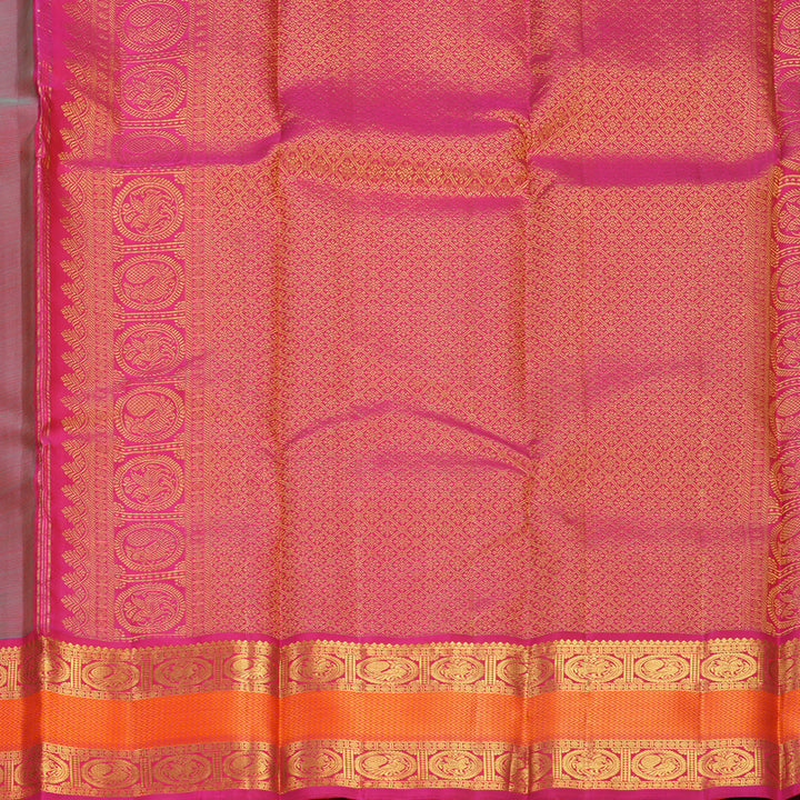Hayagrivas Handloom Parrot Green Kanjivaram Silk Saree with Pink Border KBF824H11-1