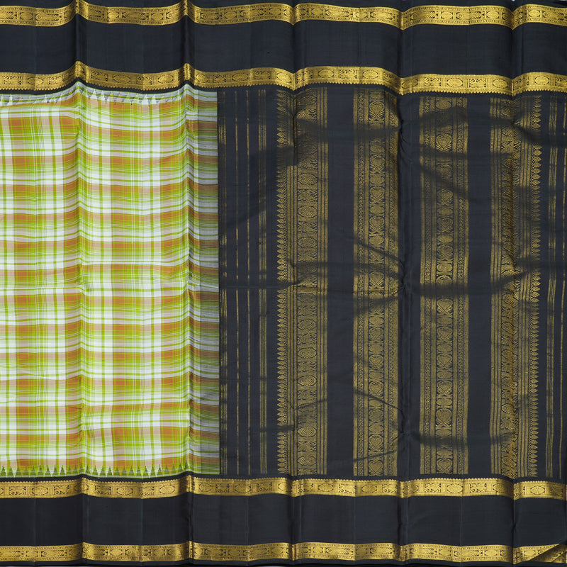 Hayagrivas Handloom Multicolour Checks Kanjivaram Silk Saree with Black Border KBF824H12-1