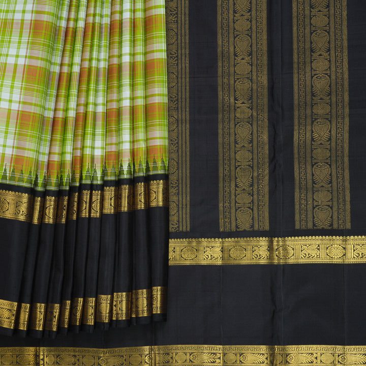 Hayagrivas Handloom Multicolour Checks Kanjivaram Silk Saree with Black Border KBF824H12-1